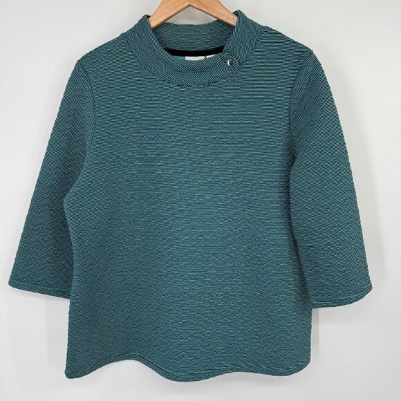 Chicos 2 Weekends Womens Turquoise Textured Knit top shirt Size large 3/4 sleeve - Picture 6 of 10